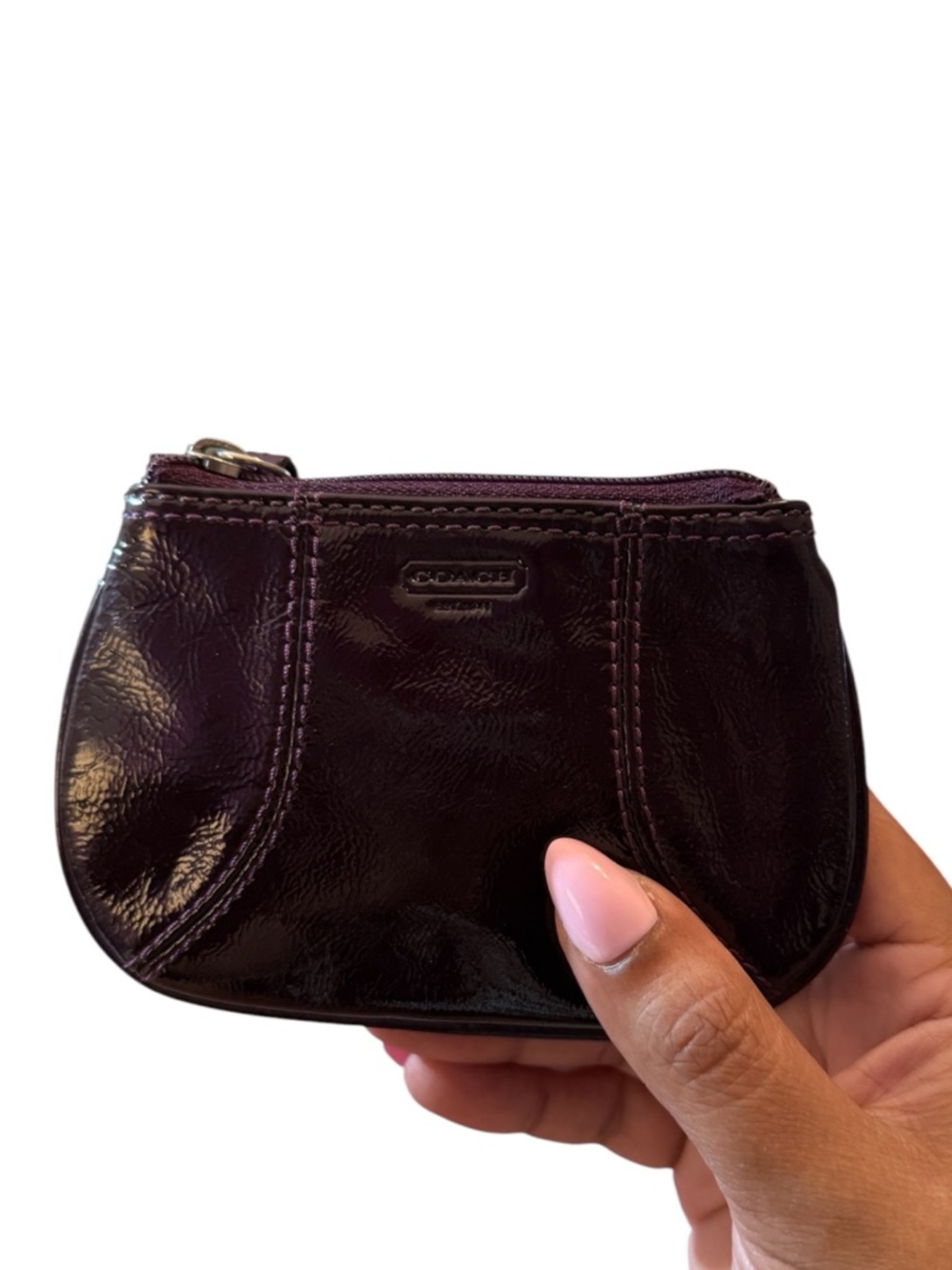 Vintage Coach Eggplant/Deep Purple Patent Leather Mini Coin Purse/Keychain - Picture 2 of 8
